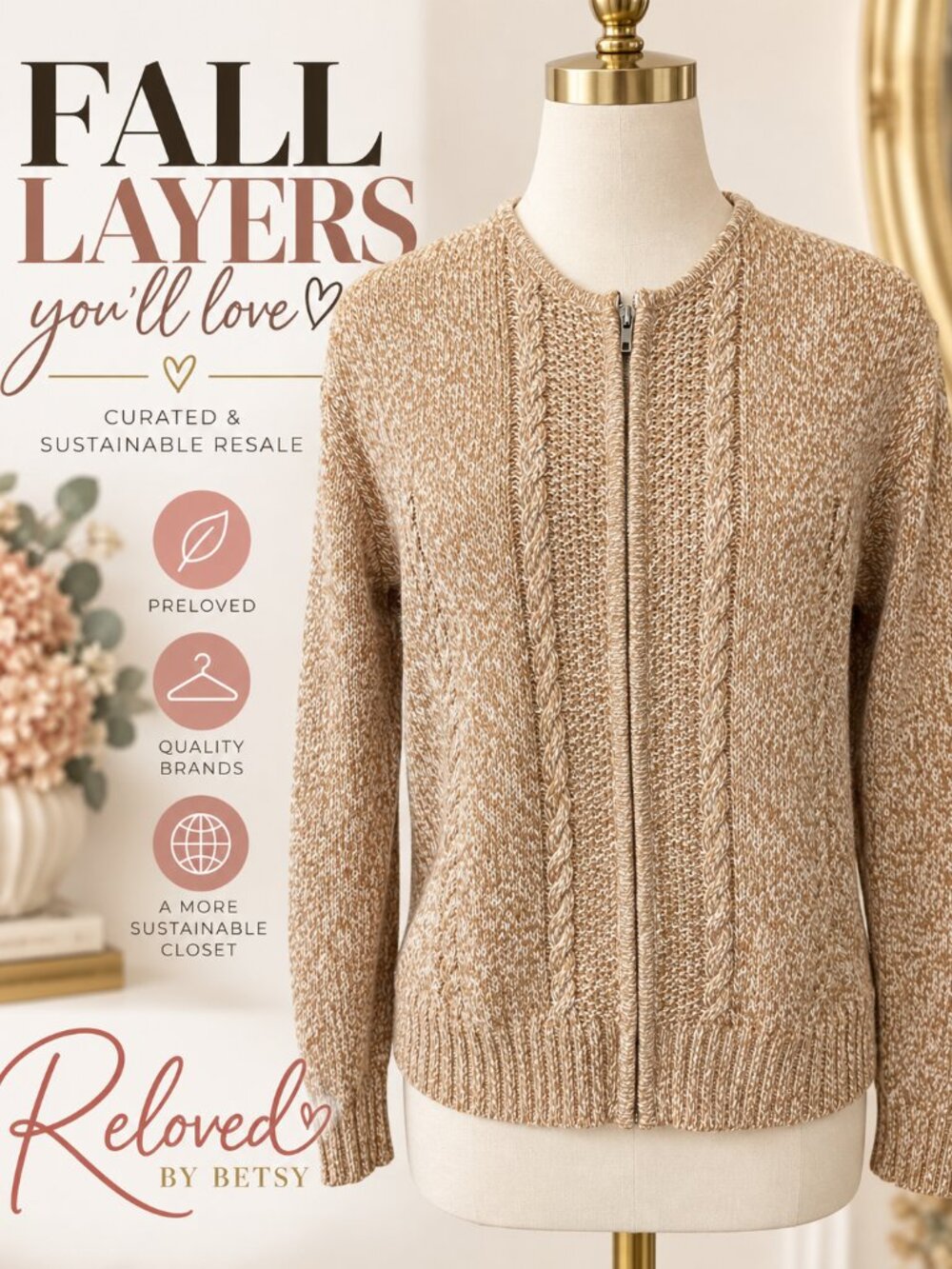 Vintage 90s Liz Claiborne Lizsport Petite S 100% Cotton Cable Knit Zip Cardigan